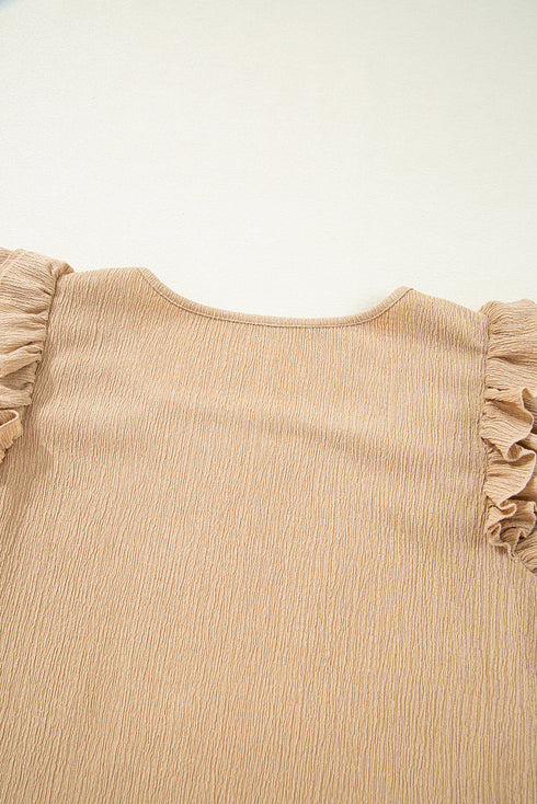 Textured Square Neck Layered Ruffle Sleeve Top