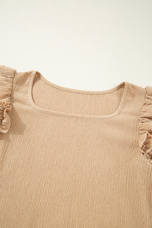 Textured Square Neck Layered Ruffle Sleeve Top