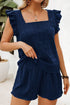Textured Square Neck Ruffle Sleeve Smocked Short Set