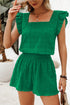 Textured Square Neck Ruffle Sleeve Smocked Short Set
