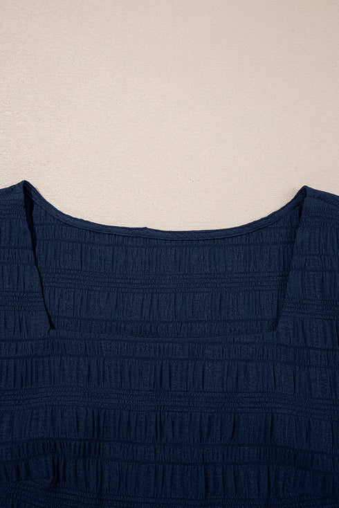 Textured Square Neck Ruffle Sleeve Smocked Short Set
