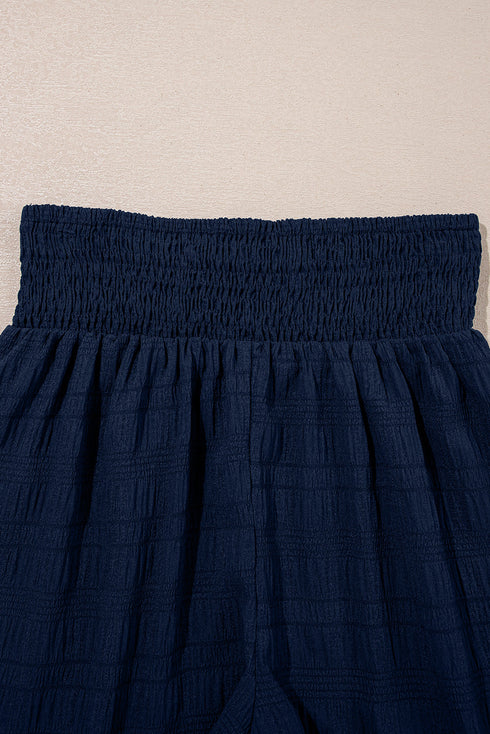 Textured Square Neck Ruffle Sleeve Smocked Short Set