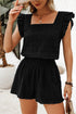 Textured Square Neck Ruffle Sleeve Smocked Short Set