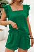 Textured Square Neck Ruffle Sleeve Smocked Short Set
