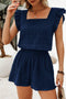 Textured Square Neck Ruffle Sleeve Smocked Short Set