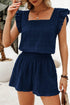 Textured Square Neck Ruffle Sleeve Smocked Short Set