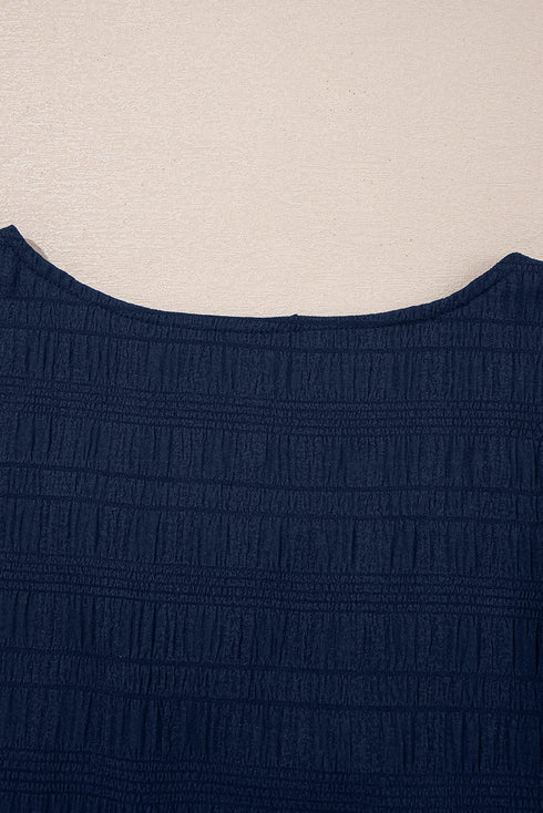 Textured Square Neck Ruffle Sleeve Smocked Short Set