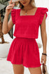 Textured Square Neck Ruffle Sleeve Smocked Short Set
