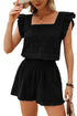 Textured Square Neck Ruffle Sleeve Smocked Short Set