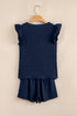 Textured Square Neck Ruffle Sleeve Smocked Short Set