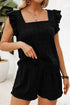 Textured Square Neck Ruffle Sleeve Smocked Short Set