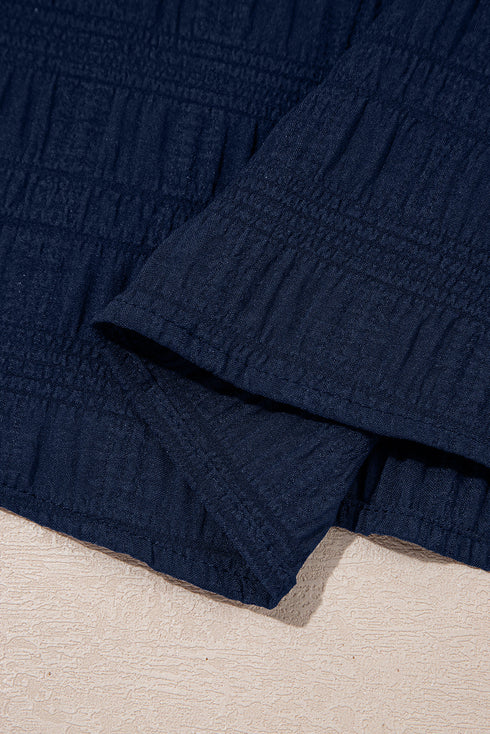 Textured Square Neck Ruffle Sleeve Smocked Short Set