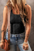 Textured Square Neck Sleeveless Fitted Tank Top