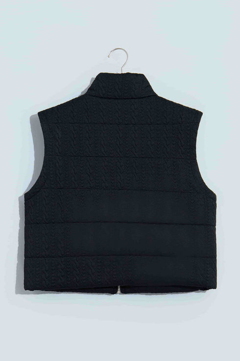 Textured Stand Neck Zip Up Padded Lined Quilted Vest