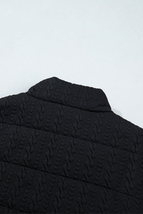 Textured Stand Neck Zip Up Padded Lined Quilted Vest