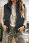 Textured Stand Neck Zip Up Padded Lined Quilted Vest
