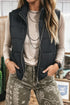Textured Stand Neck Zip Up Padded Lined Quilted Vest