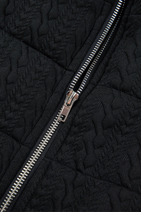 Textured Stand Neck Zip Up Padded Lined Quilted Vest