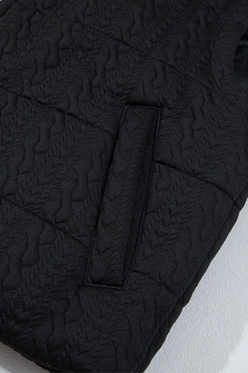 Textured Stand Neck Zip Up Padded Lined Quilted Vest