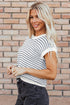 Textured Stitch Short Sleeve Striped Knit Sweater