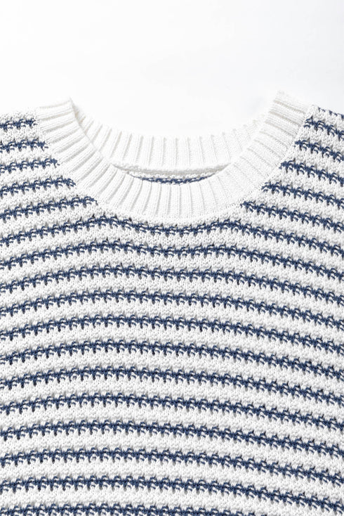 Textured Stitch Short Sleeve Striped Knit Sweater