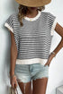 Textured Stitch Short Sleeve Striped Knit Sweater