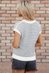 Textured Stitch Short Sleeve Striped Knit Sweater