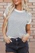Textured Stitch Short Sleeve Striped Knit Sweater
