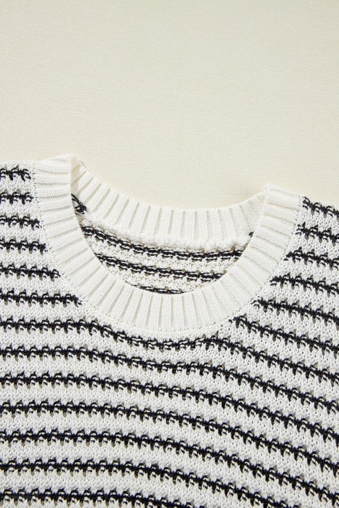 Textured Stitch Short Sleeve Striped Knit Sweater