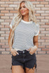 Textured Stitch Short Sleeve Striped Knit Sweater