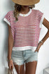 Textured Stitch Short Sleeve Striped Knit Sweater