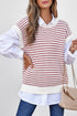 Textured Stitch Short Sleeve Striped Knit Sweater