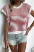 Textured Stitch Short Sleeve Striped Knit Sweater