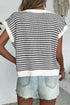 Textured Stitch Short Sleeve Striped Knit Sweater