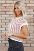 Textured Stitch Short Sleeve Striped Knit Sweater