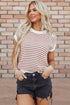 Textured Stitch Short Sleeve Striped Knit Sweater
