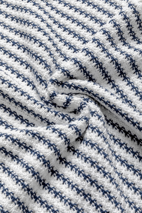 Textured Stitch Short Sleeve Striped Knit Sweater