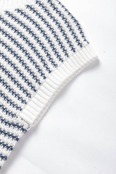 Textured Stitch Short Sleeve Striped Knit Sweater