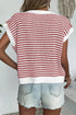 Textured Stitch Short Sleeve Striped Knit Sweater