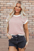 Textured Stitch Short Sleeve Striped Knit Sweater
