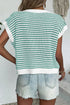 Textured Stitch Short Sleeve Striped Knit Sweater