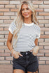 Textured Stitch Short Sleeve Striped Knit Sweater