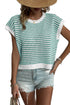 Textured Stitch Short Sleeve Striped Knit Sweater