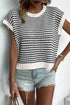 Textured Stitch Short Sleeve Striped Knit Sweater