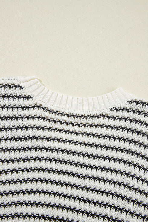 Textured Stitch Short Sleeve Striped Knit Sweater