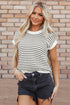 Textured Stitch Short Sleeve Striped Knit Sweater