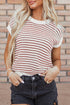 Textured Stitch Short Sleeve Striped Knit Sweater