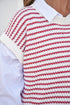 Textured Stitch Short Sleeve Striped Knit Sweater