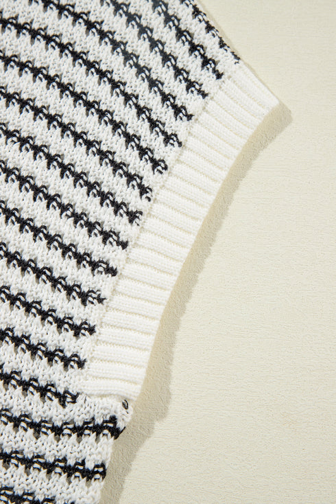 Textured Stitch Short Sleeve Striped Knit Sweater