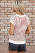 Textured Stitch Short Sleeve Striped Knit Sweater